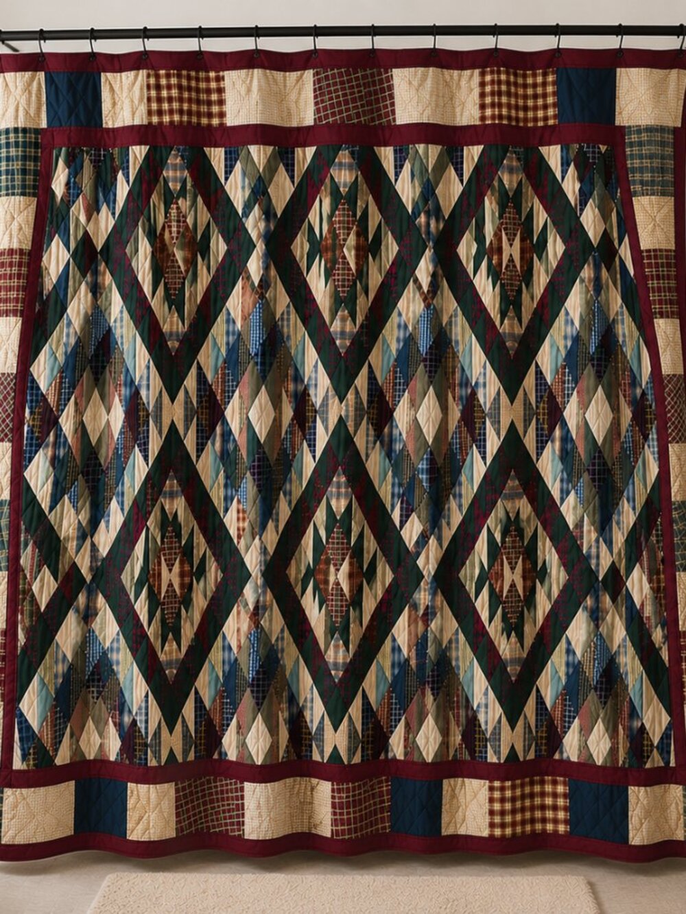 Patch Magic Shower Curtain Plaid Quilt Diamond Patchwork Primitive Rustic Decor